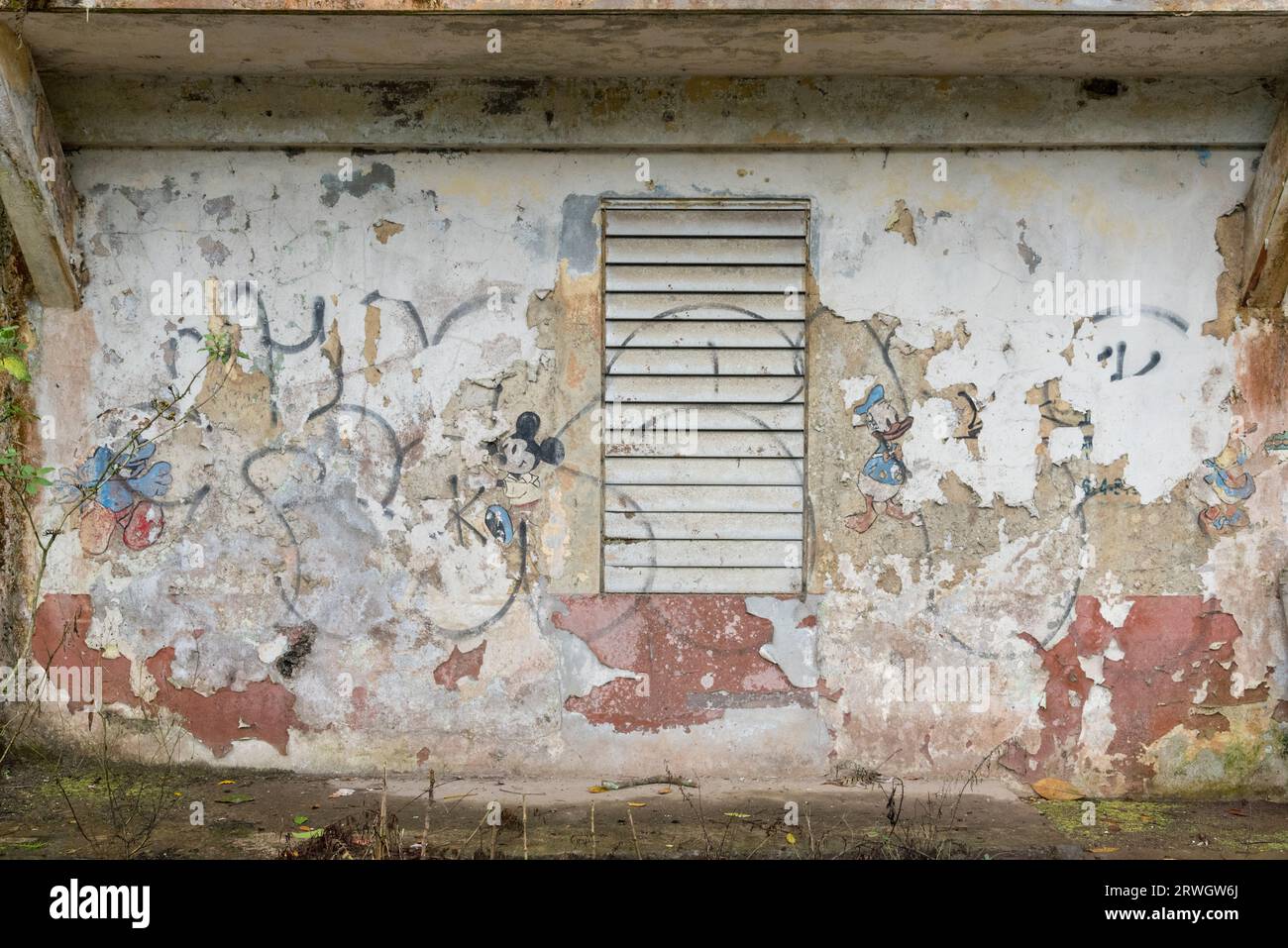 Bâtiment abandonné à Porto Rico mettant en vedette les personnages de dessins animés de Walt Disney Donald Duck et Mickey Mouse Banque D'Images