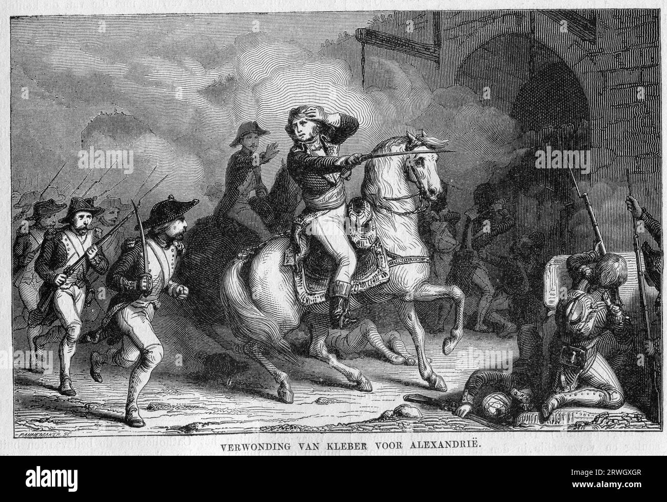Kléber blessé devant Alexandrie, gravure d'Adolphe-François Pannemaker Banque D'Images