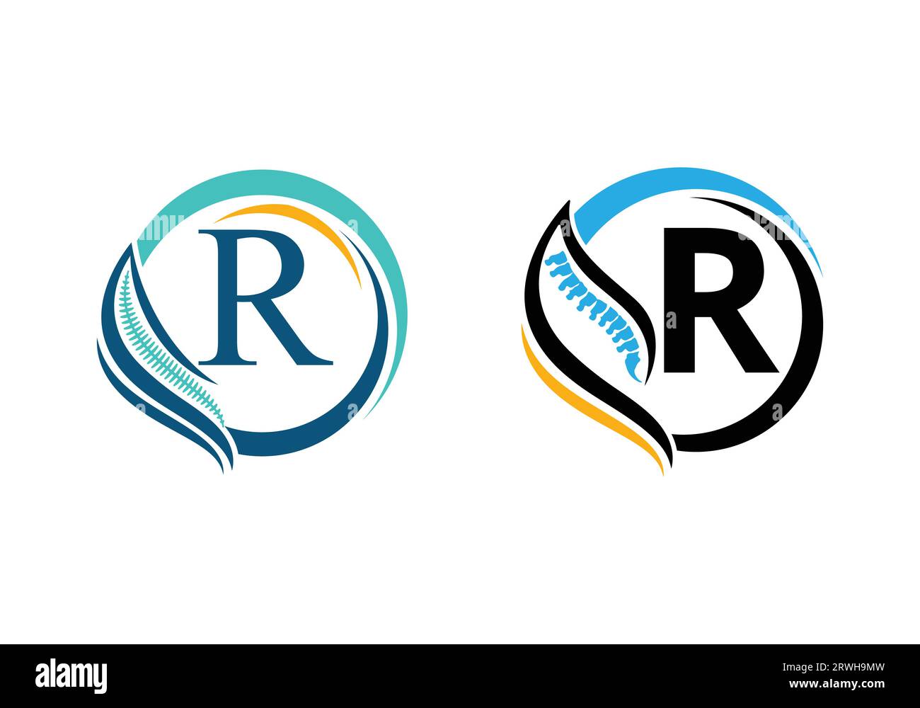 Lettre R avec logo orthopédique de la colonne vertébrale. pour les affaires orthopédiques et l'identité de l'entreprise Illustration de Vecteur