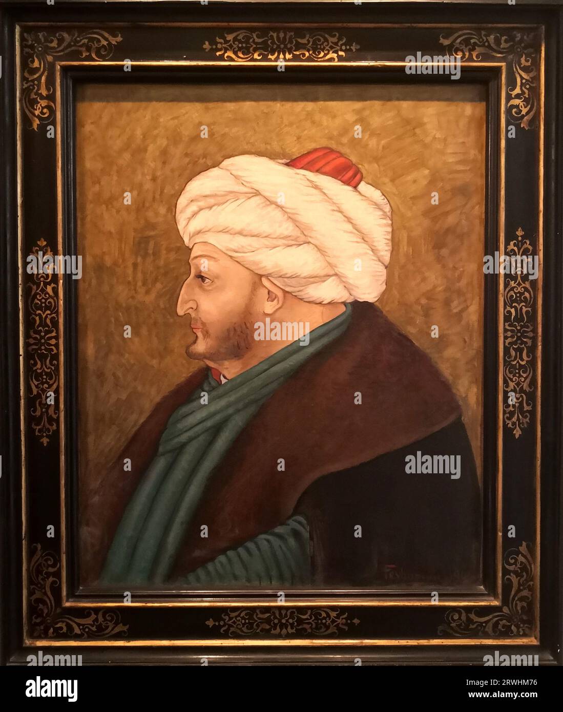 Fatih Sultan Mehmet huile sur toile, Portrait de Mehmed le Conquérant au Musée Sabanci Istanbul Banque D'Images