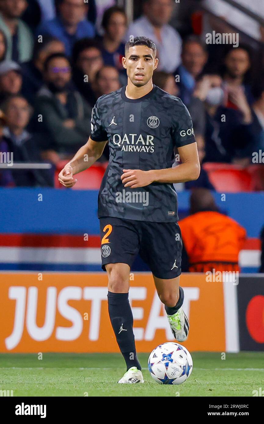 Achraf Hakimi of Paris Saint-Germain looks on as he walks on the... News Photo