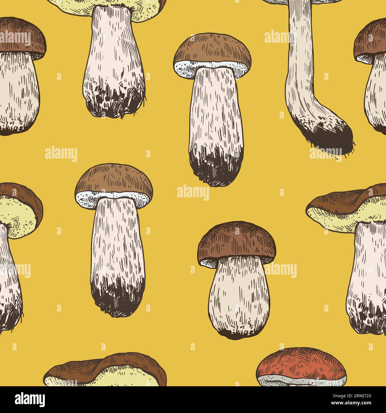 Motif sans couture avec des champignons dans le style de gravure rétro. Imprimé vintage dessiné à la main pour le design et le textile. Illustration de Vecteur