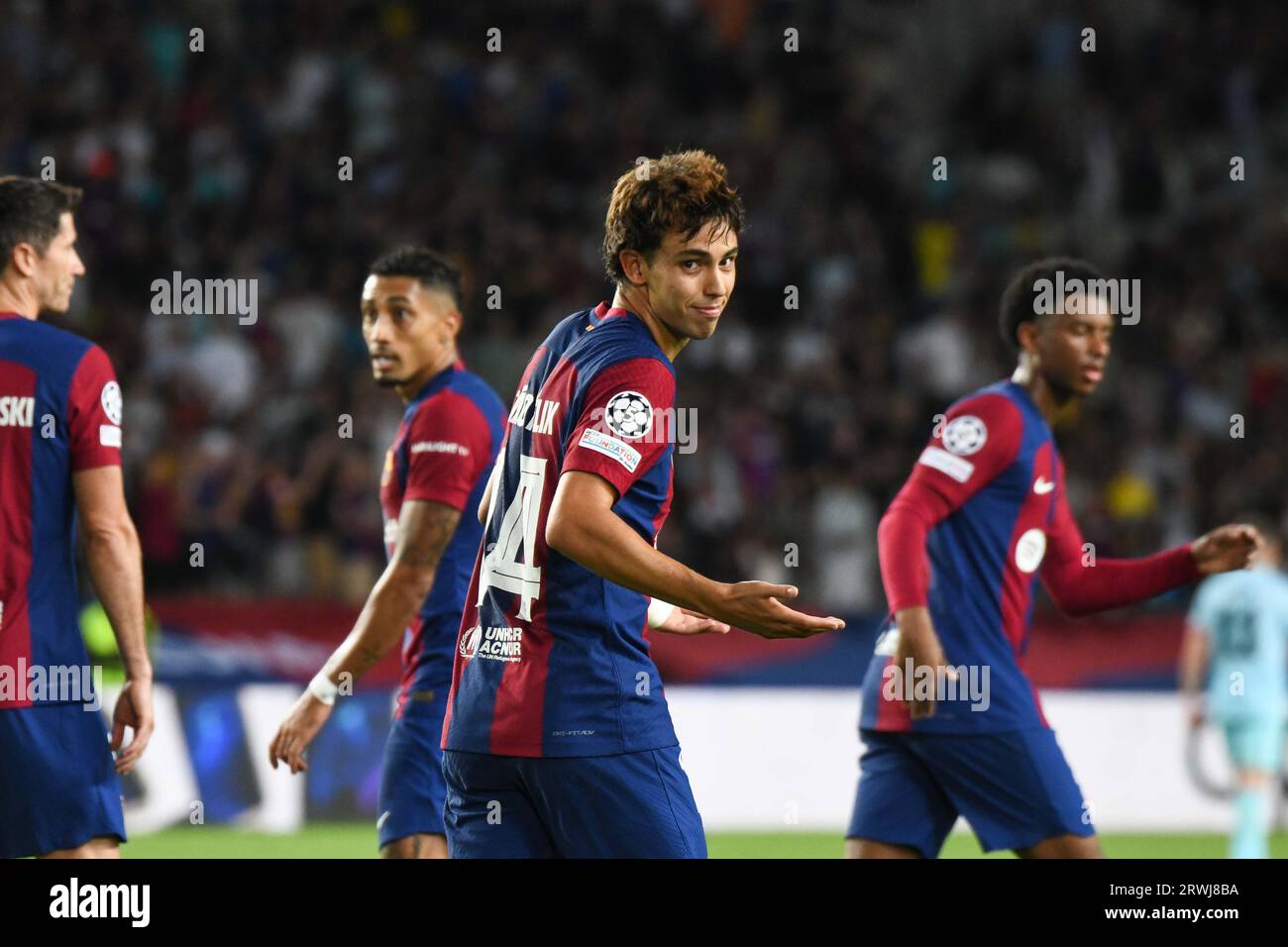 Barcelone, Espagne. 19 septembre 2023. BARCELONE, ESPAGNE - 19 SEPTEMBRE : Joao Felix célèbre après avoir marqué son deuxième but lors du match de l'UEFA Champions League Group H FC Barcelone et Anvers le 19 septembre 2023, au stade Montjuic de Barcelone, en Espagne. (Photo Sara Aribó/PxImages) crédit : PX Images/Alamy Live News Banque D'Images