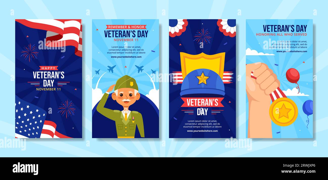 Veterans Day histoires de médias sociaux Flat Cartoon Hand Drawn Templates Illustration de fond Illustration de Vecteur