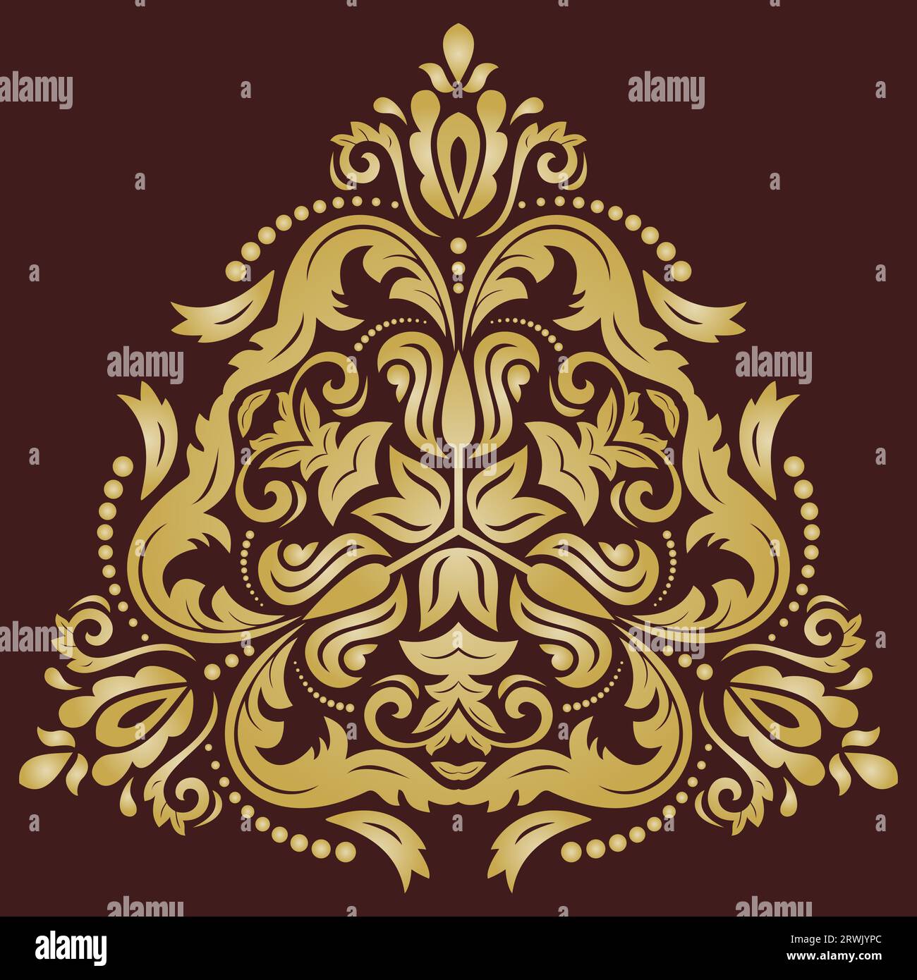 Motif oriental avec triangle doré et éléments floraux. Ornement doré classique traditionnel. Motif vintage avec arabesques Banque D'Images