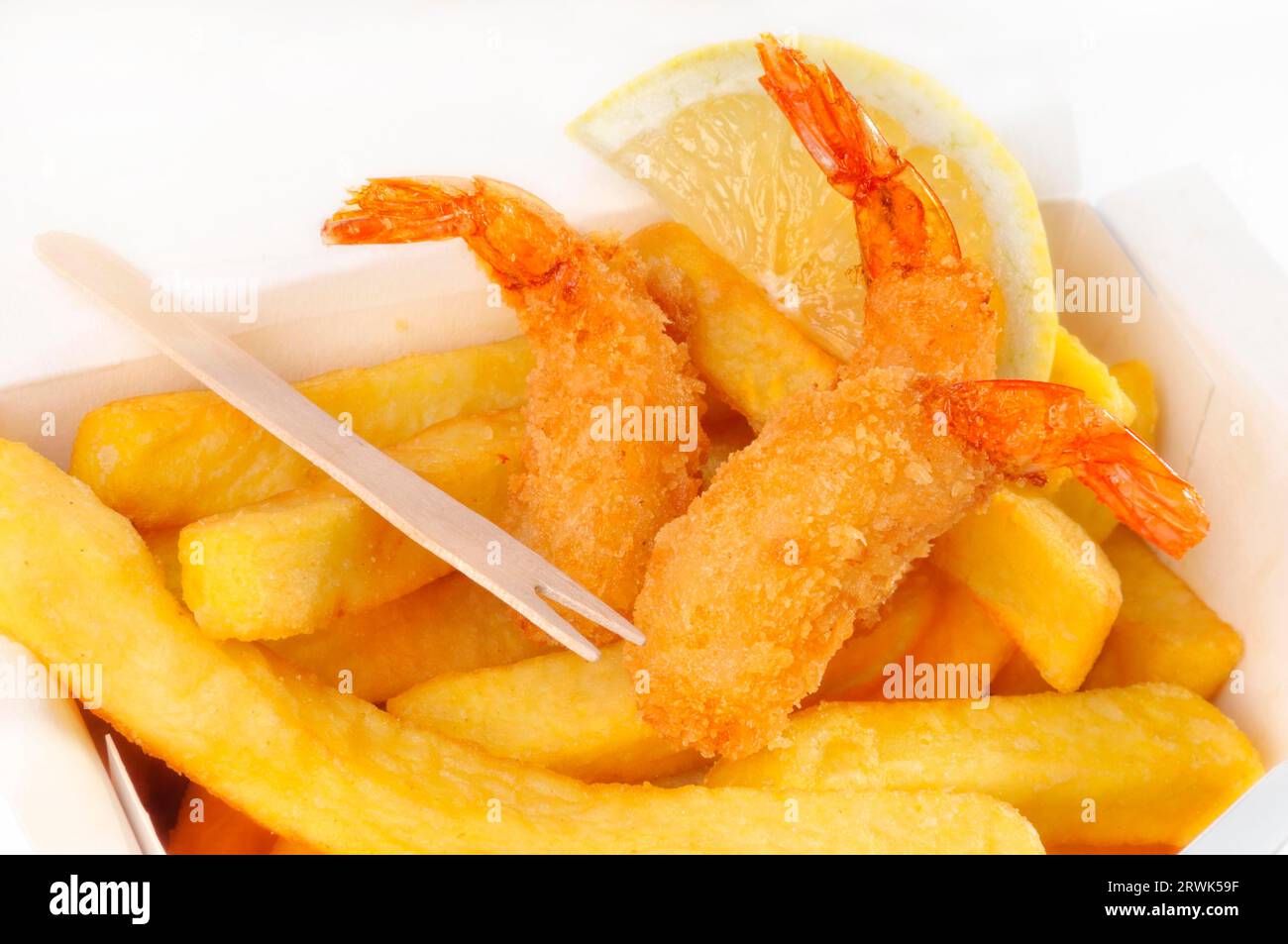 Frites et crevettes cuites au four Banque D'Images