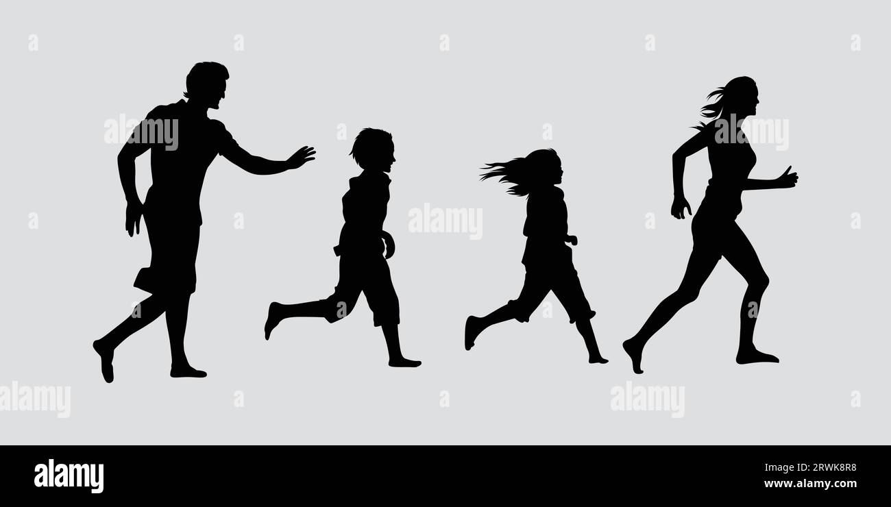 Silhouette de course en famille heureuse, conception vectorielle noir et blanc Illustration de Vecteur