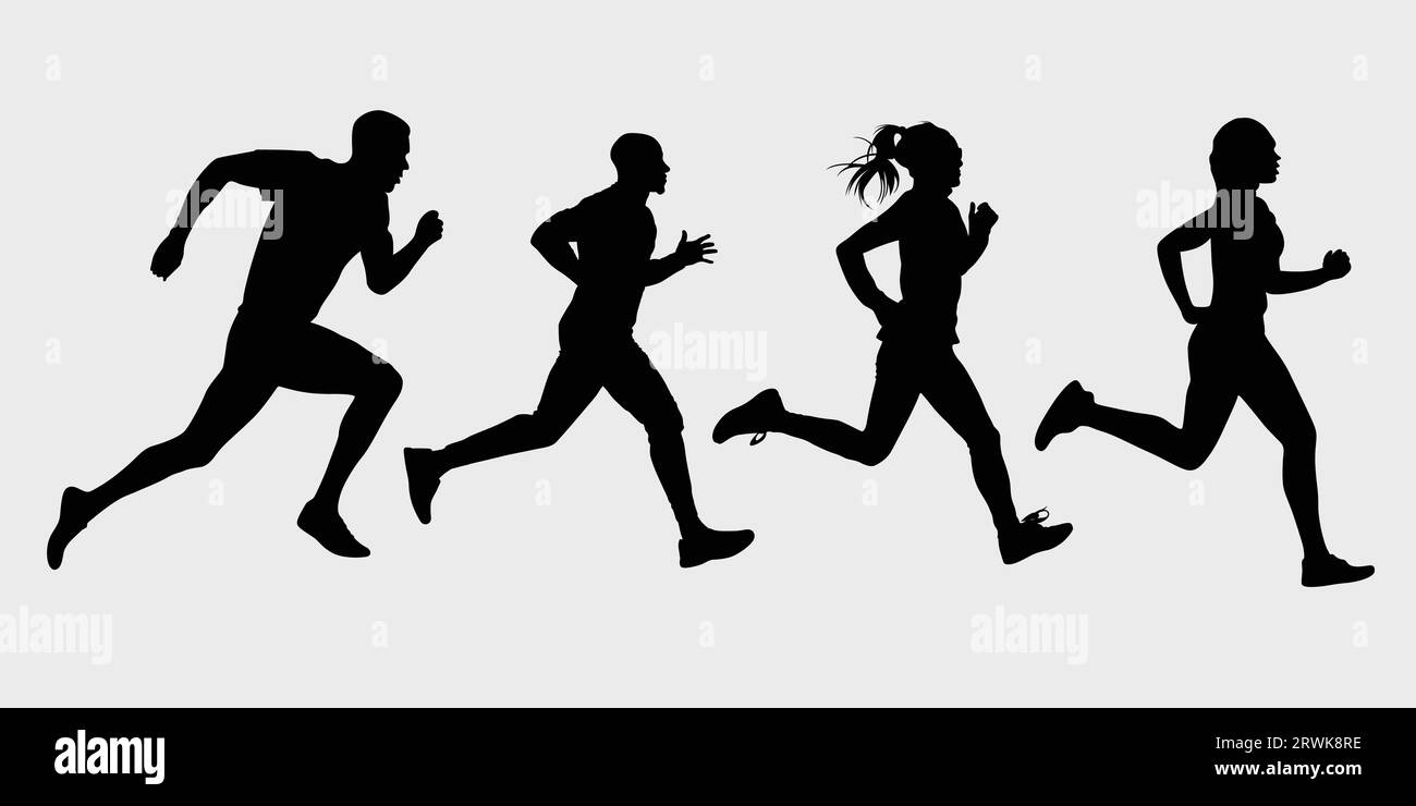 Silhouette de course en famille heureuse, conception vectorielle noir et blanc Illustration de Vecteur