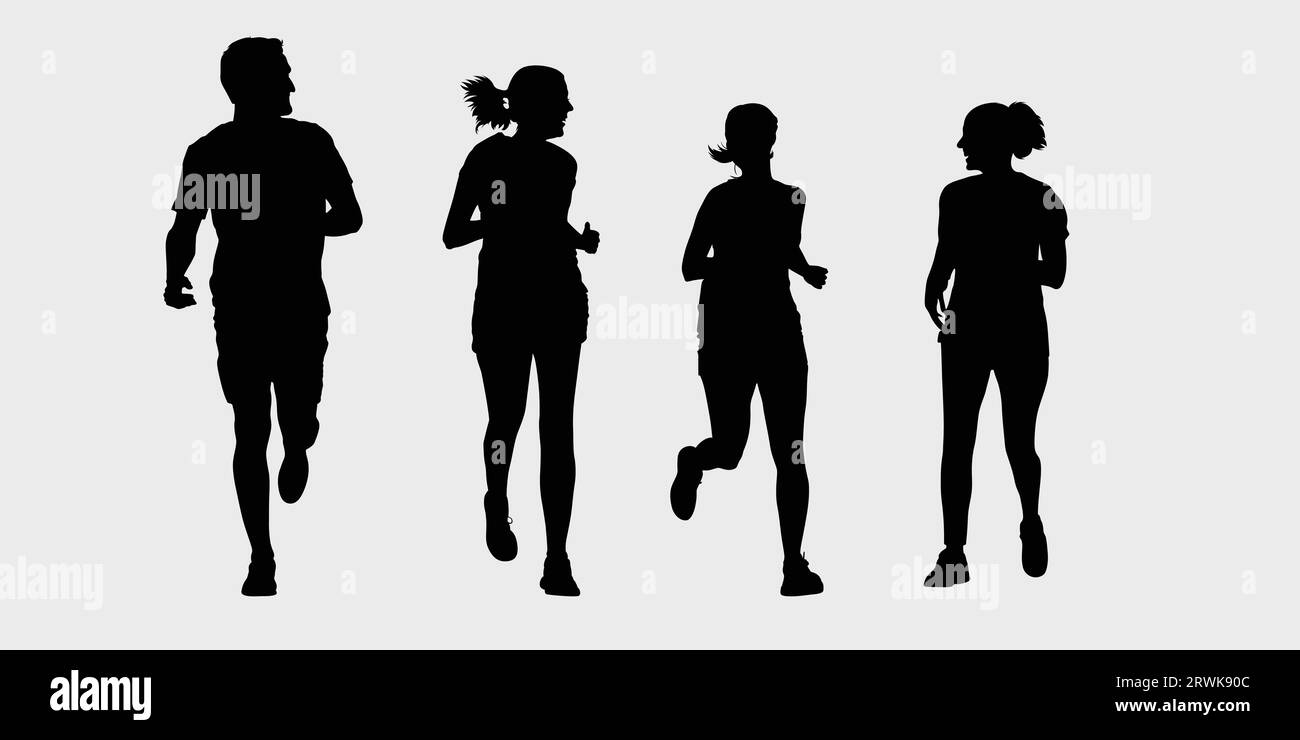 Silhouette de course en famille heureuse, conception vectorielle noir et blanc Illustration de Vecteur