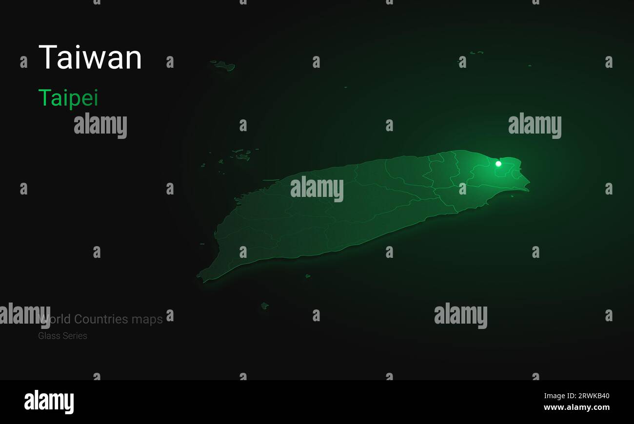 Carte créative de Taiwan. Carte politique. Taipei est une capitale de Taïwan. Chine. Cartes des pays du monde avec frontières. Série isométrique verre. Définir Banque D'Images