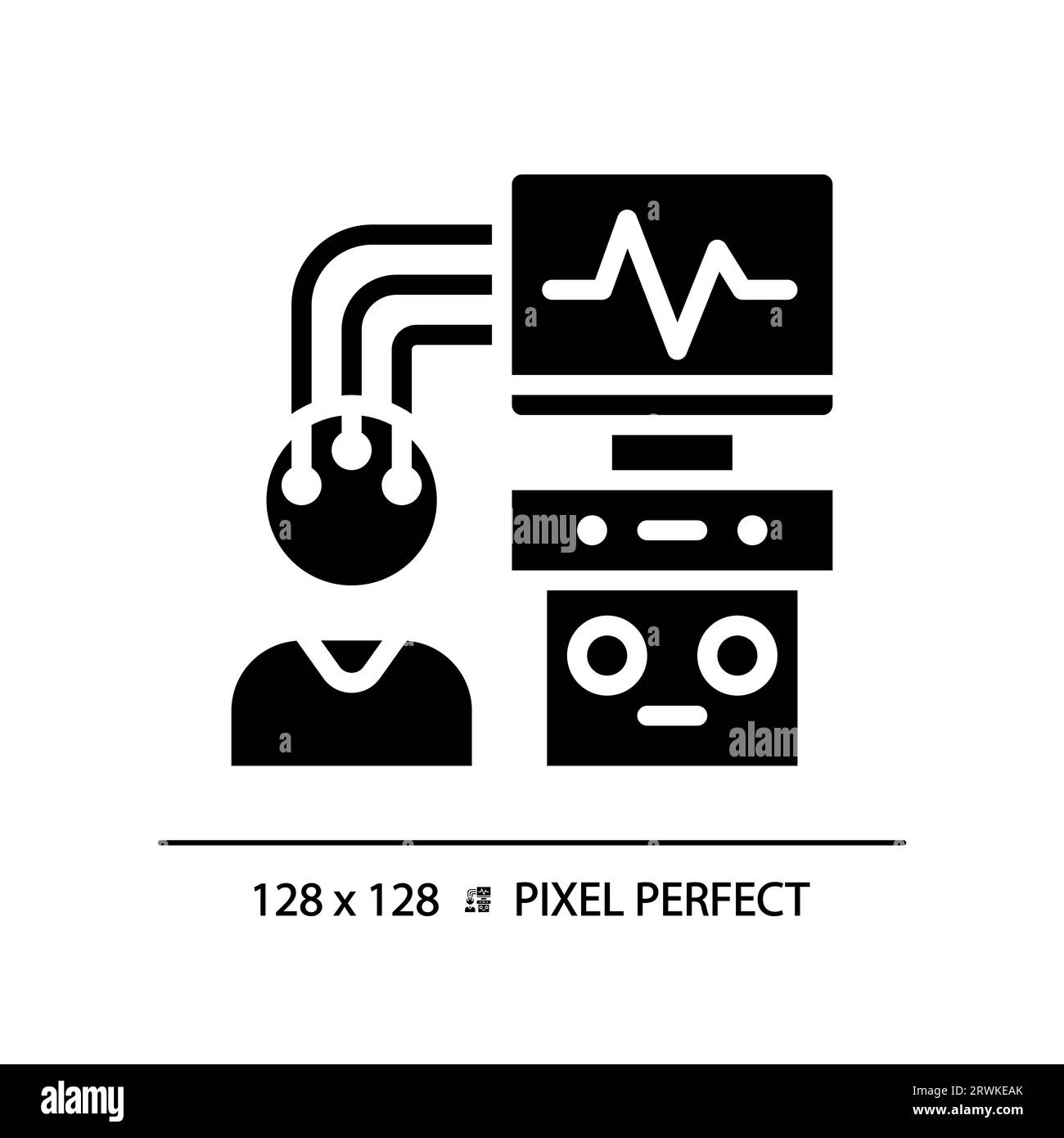 Icône de glyphe noir pixel Perfect de la machine EEG Illustration de Vecteur