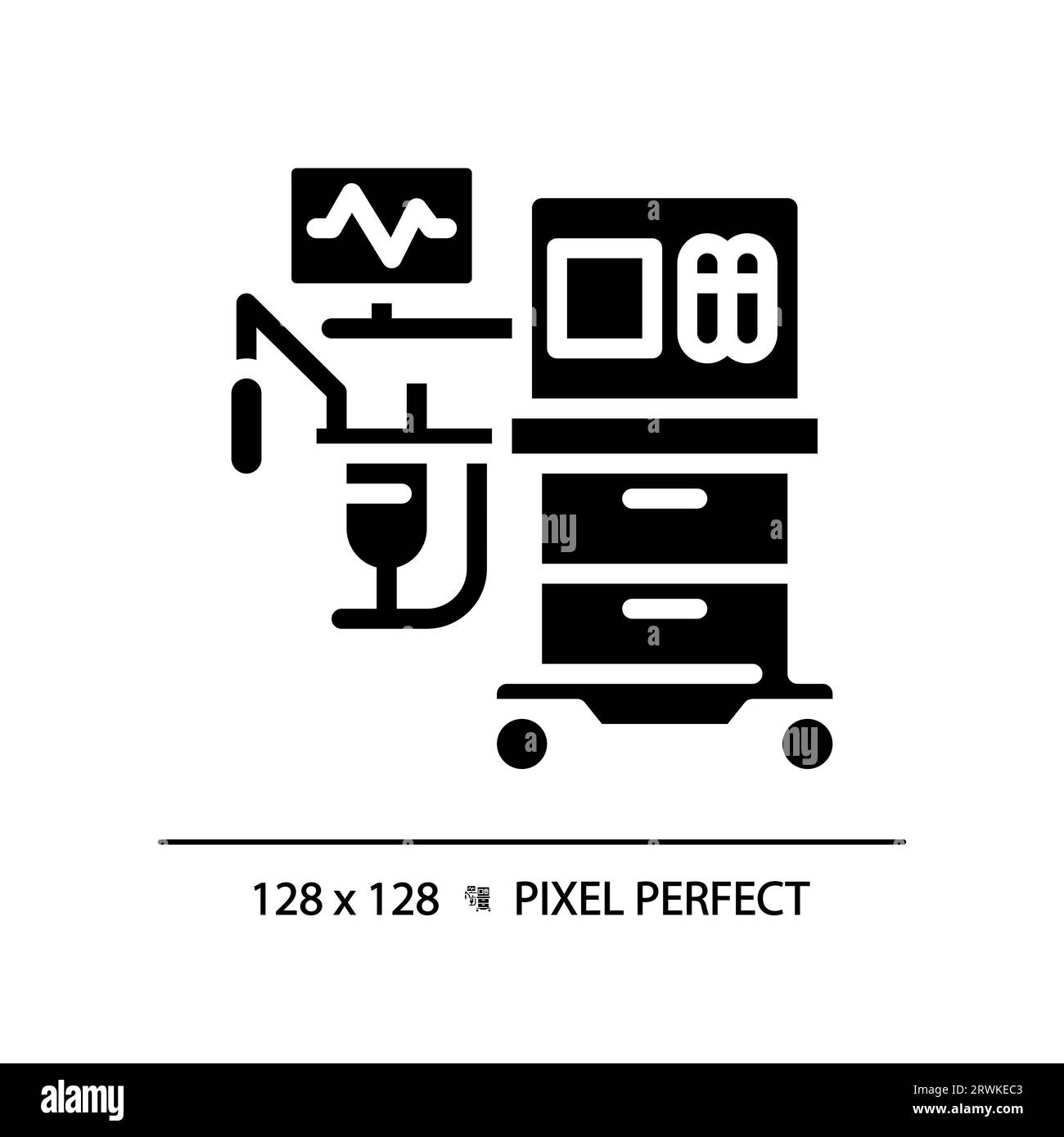 Icône de glyphe noir Pixel Perfect de la machine d'anesthésie Illustration de Vecteur