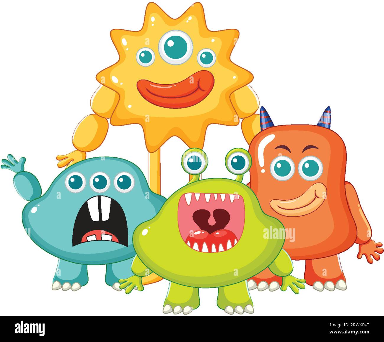 Un groupe d'adorables monstres extraterrestres de différentes couleurs Illustration de Vecteur
