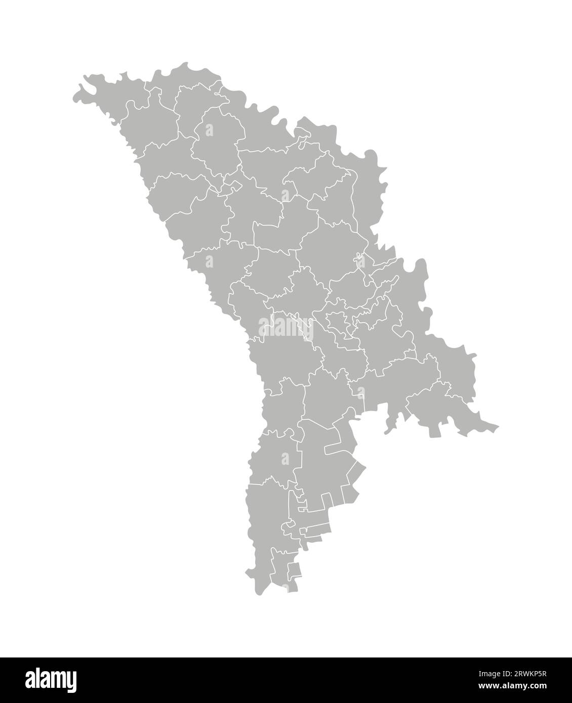 Illustration isolée vectorielle de la carte administrative simplifiée de la Moldavie. Frontières des districts (régions). Silhouettes grises. Contour blanc. Illustration de Vecteur