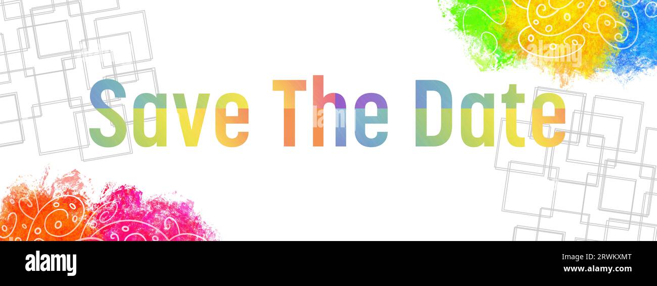Enregistrez le texte de texture Blobs Doodle coloré Date Banque D'Images Enregistrez le texte de texture Blobs Doodle coloré Date Banque D'Images
