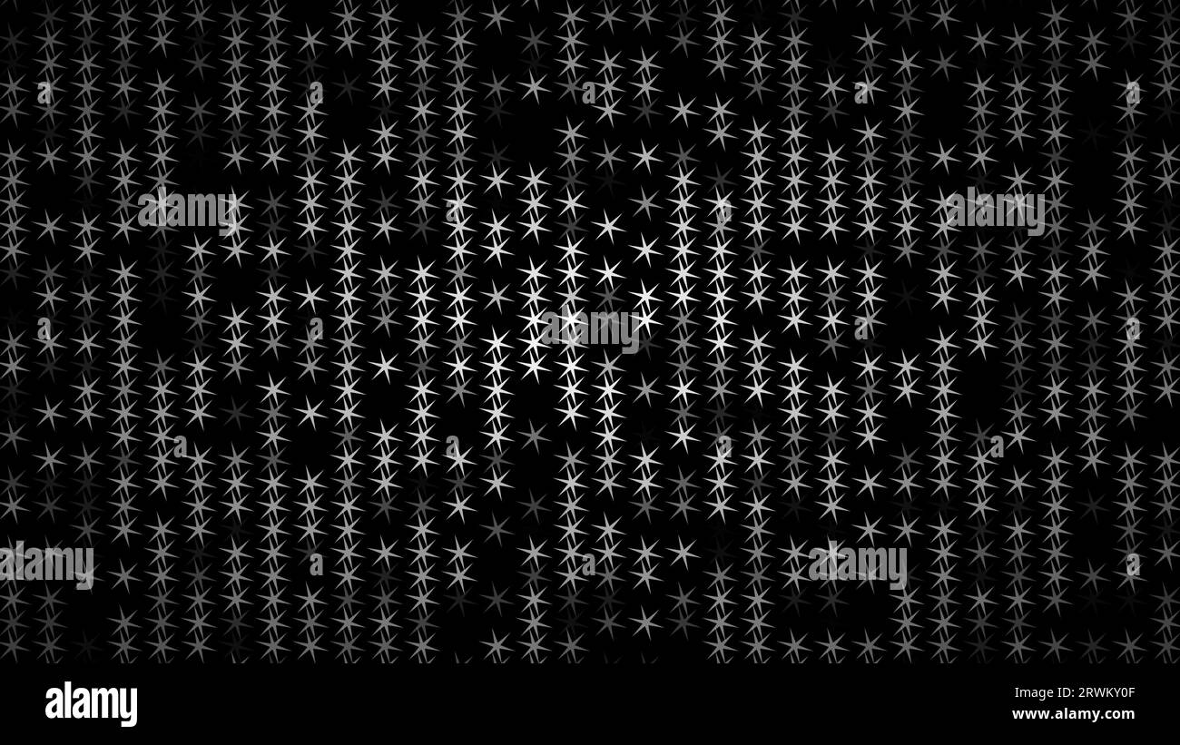 Les étoiles blanches clignotent sur un fond noir. Fond festif abstrait pour la publicité, félicitations, texte. Formes dynamiques plates créatives colorées ani Banque D'Images
