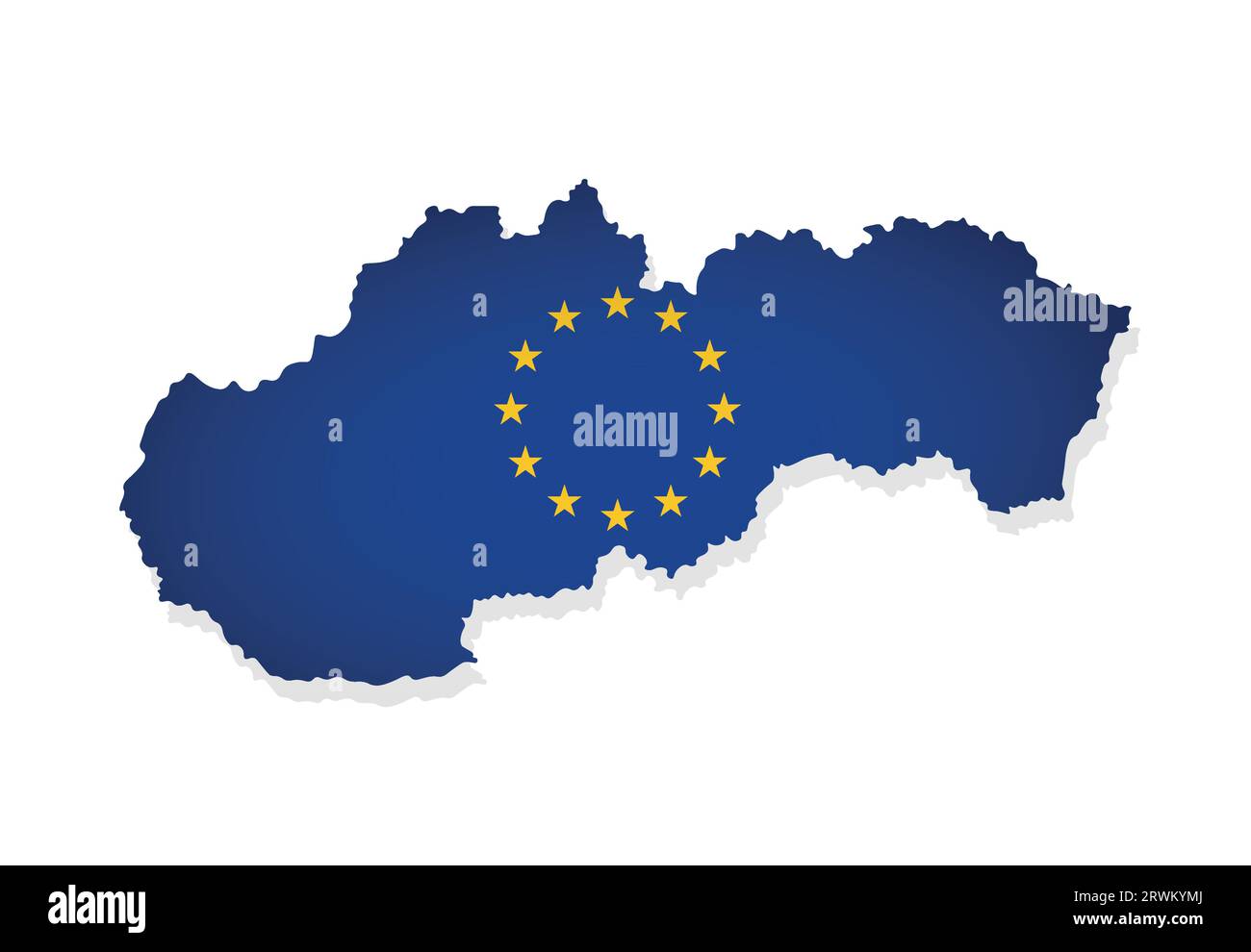 Illustration vectorielle avec carte isolée de membre de l'Union européenne - Slovaquie. Concept slovaque décoré par le drapeau de l'UE avec des étoiles jaunes sur fond bleu Illustration de Vecteur