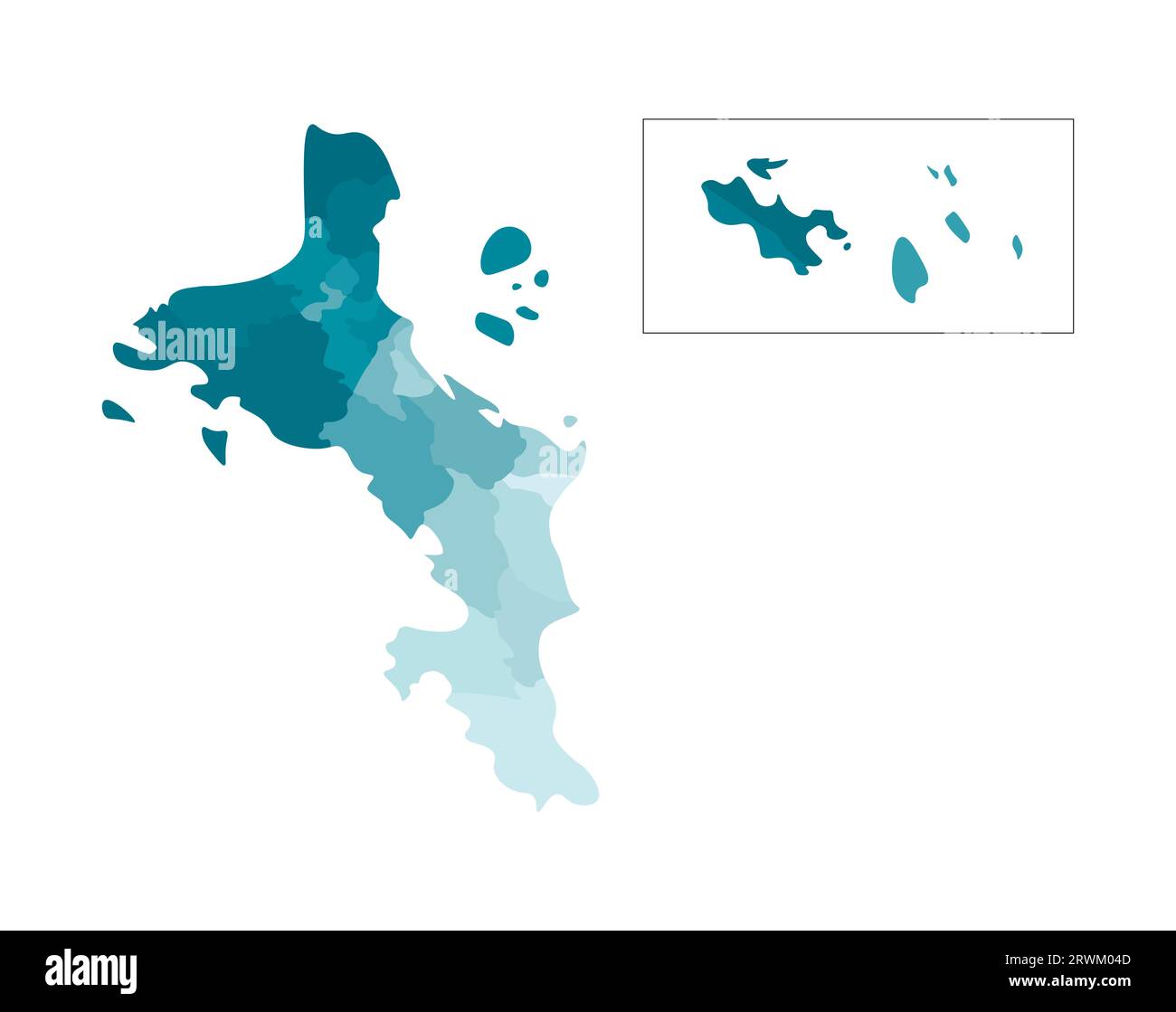 Illustration isolée vectorielle de la carte administrative simplifiée des Seychelles (inclure seulement les grandes îles Mahé, Praslin, la Digue). Frontières du distrait Illustration de Vecteur