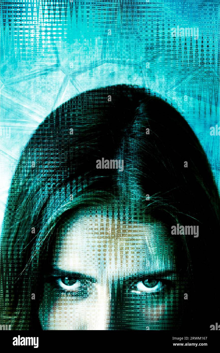 jeune femme demi-visage, les yeux semblent menaçants Banque D'Images