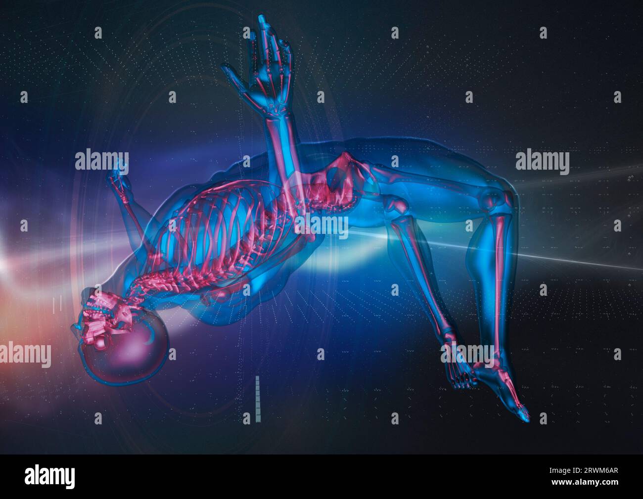 Image CGI du squelette d'un cavalier haut effectuant un backflip Banque D'Images