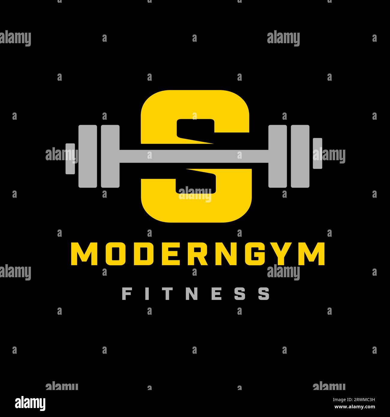 Fitness Gym logo sur Barbell Kettle Bell logo Type lettre S signe logo modèle sur fond noir Illustration de Vecteur