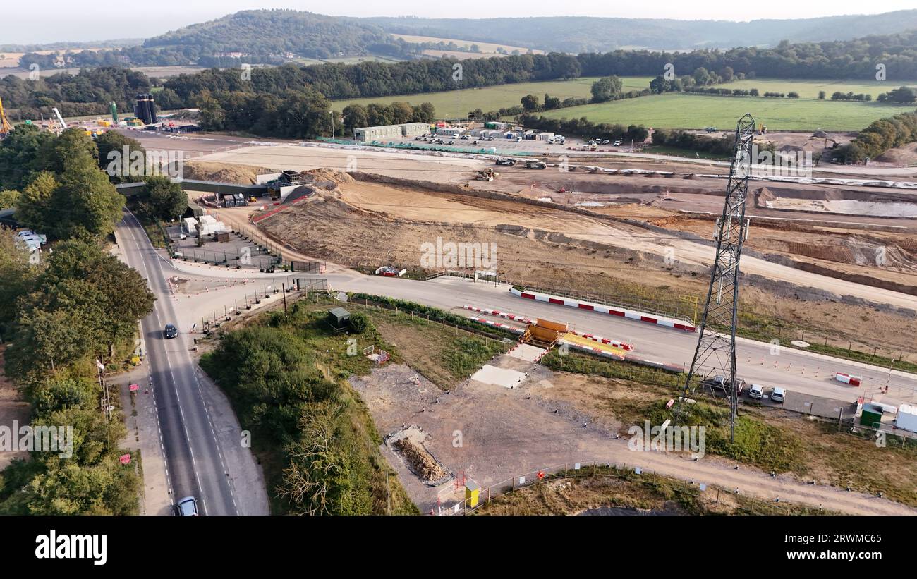 Vue aérienne du HS2 Construction Progress à Wendover Buckinghamshire, Royaume-Uni. Banque D'Images