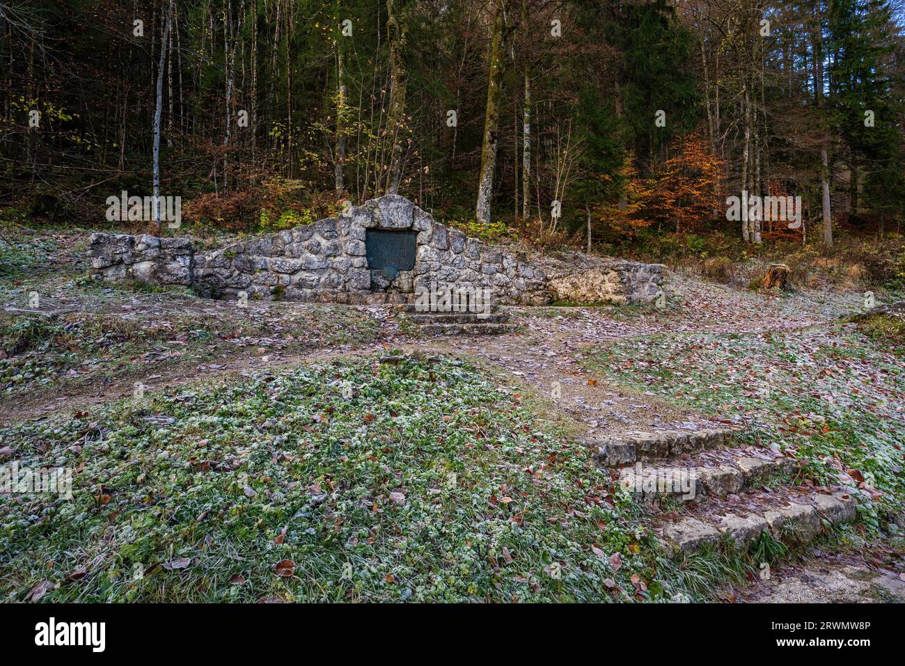 Fontaine commémorative aux mines de sel de Hallstatt - Hallstatt, Autriche Banque D'Images