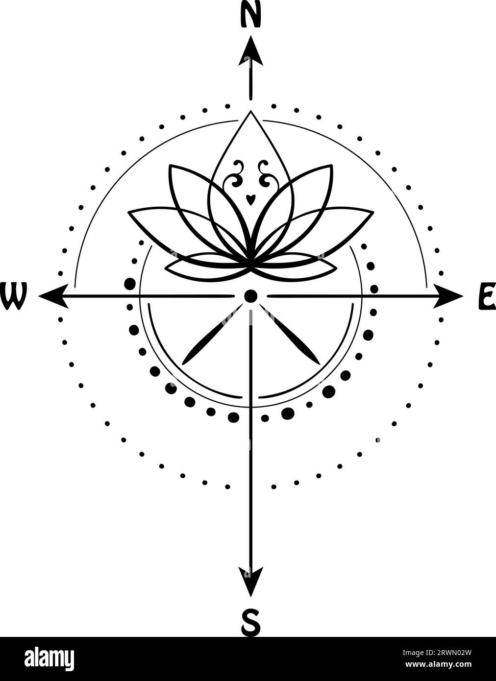 Fleur de Lotus à l'intérieur de boussole illustration vectorielle symbole de géométrie sacrée de la sagesse, de l'amour, du voyage et de l'illumination peut être utilisé pour le tatouage, l'impression t-shirt Illustration de Vecteur