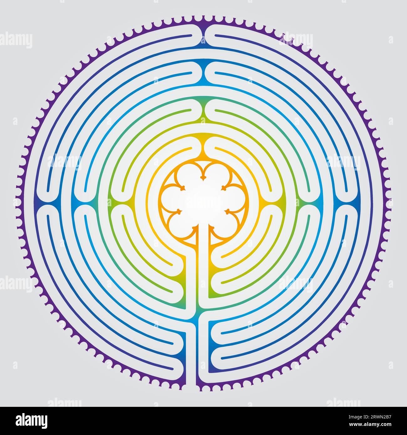 Labyrinthe Cathédrale de Chartres Illustration Vector - symbolisme Méditation Histoire - motif floral - géométrie Sacrée couleurs arc-en-ciel Illustration de Vecteur