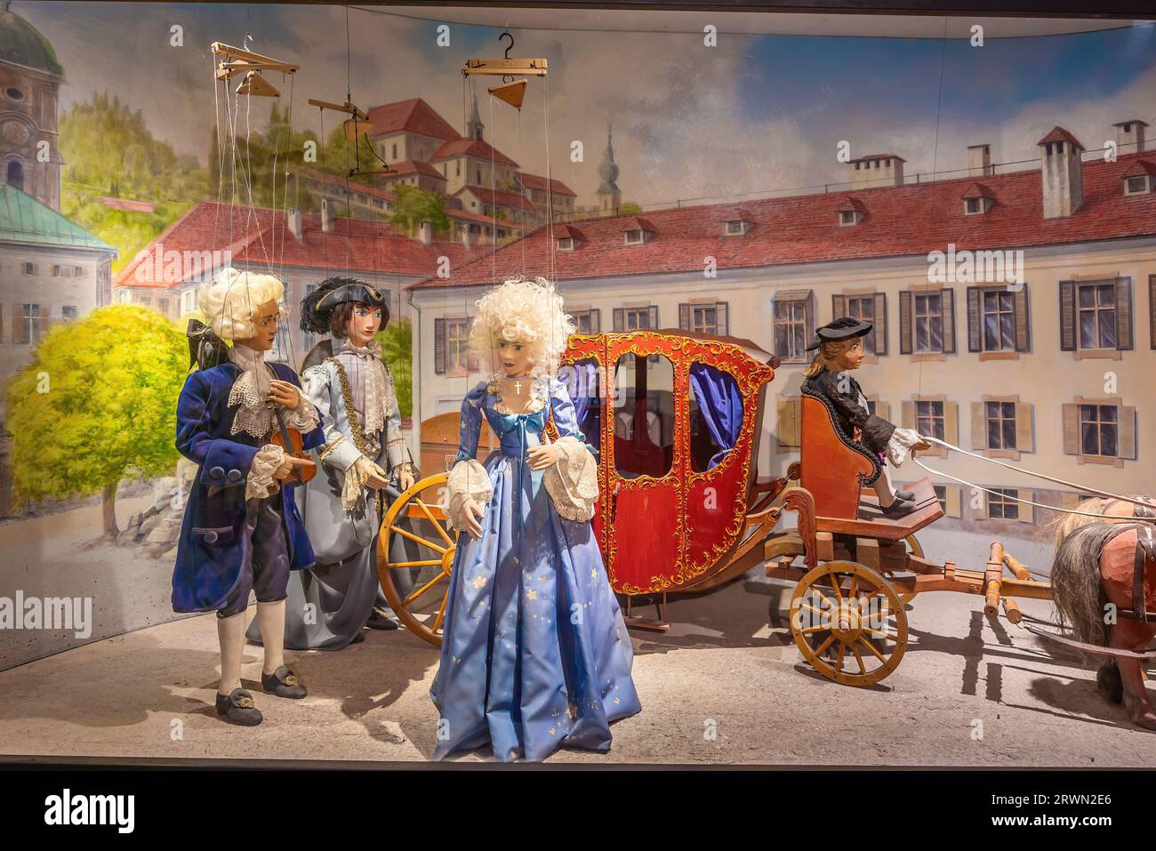 Marionnettes recréant le retour Mozart à Salzbourg au Musée Marionette dans la forteresse de Hohensalzburg - Salzbourg, Autriche Banque D'Images