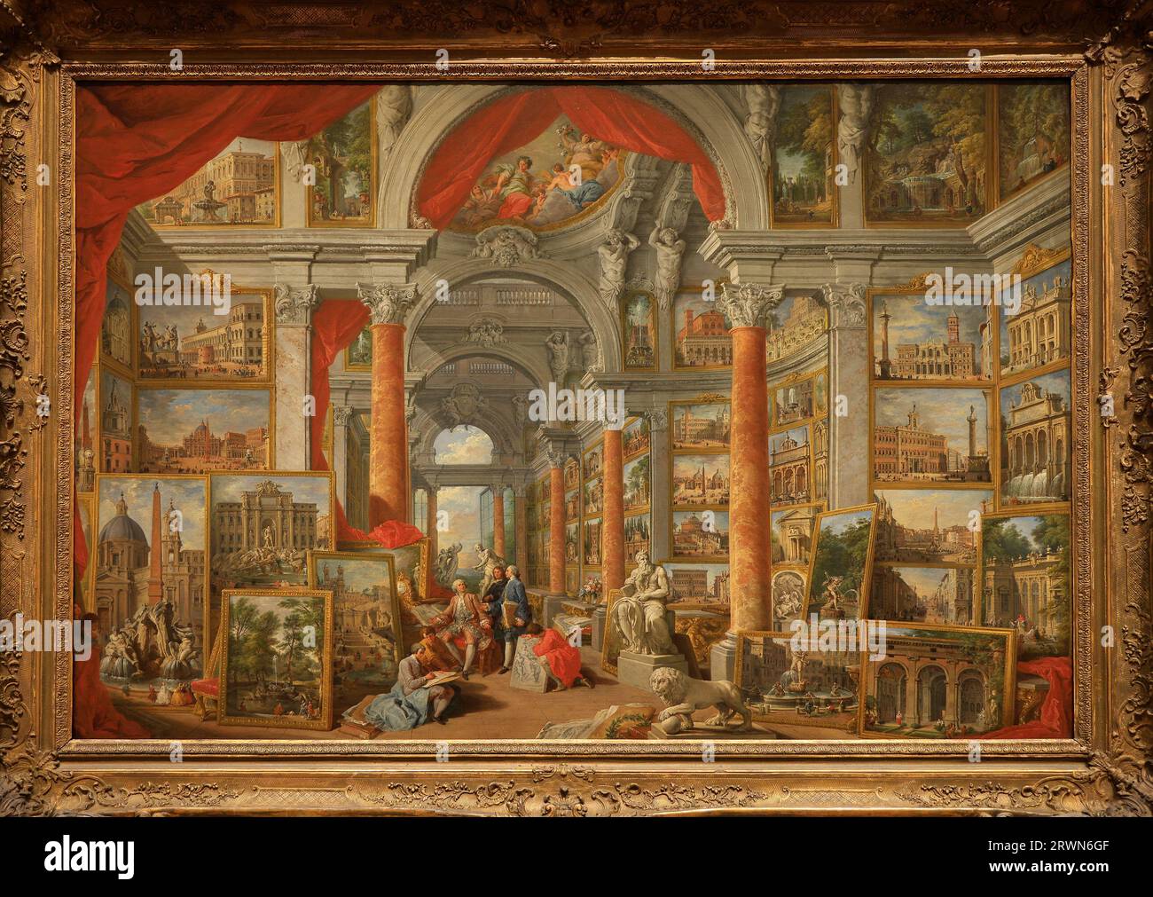 Galerie de photos avec vue sur la Rome moderne, toile à l'huile peinte par Giovanni Paolo Pannini Banque D'Images