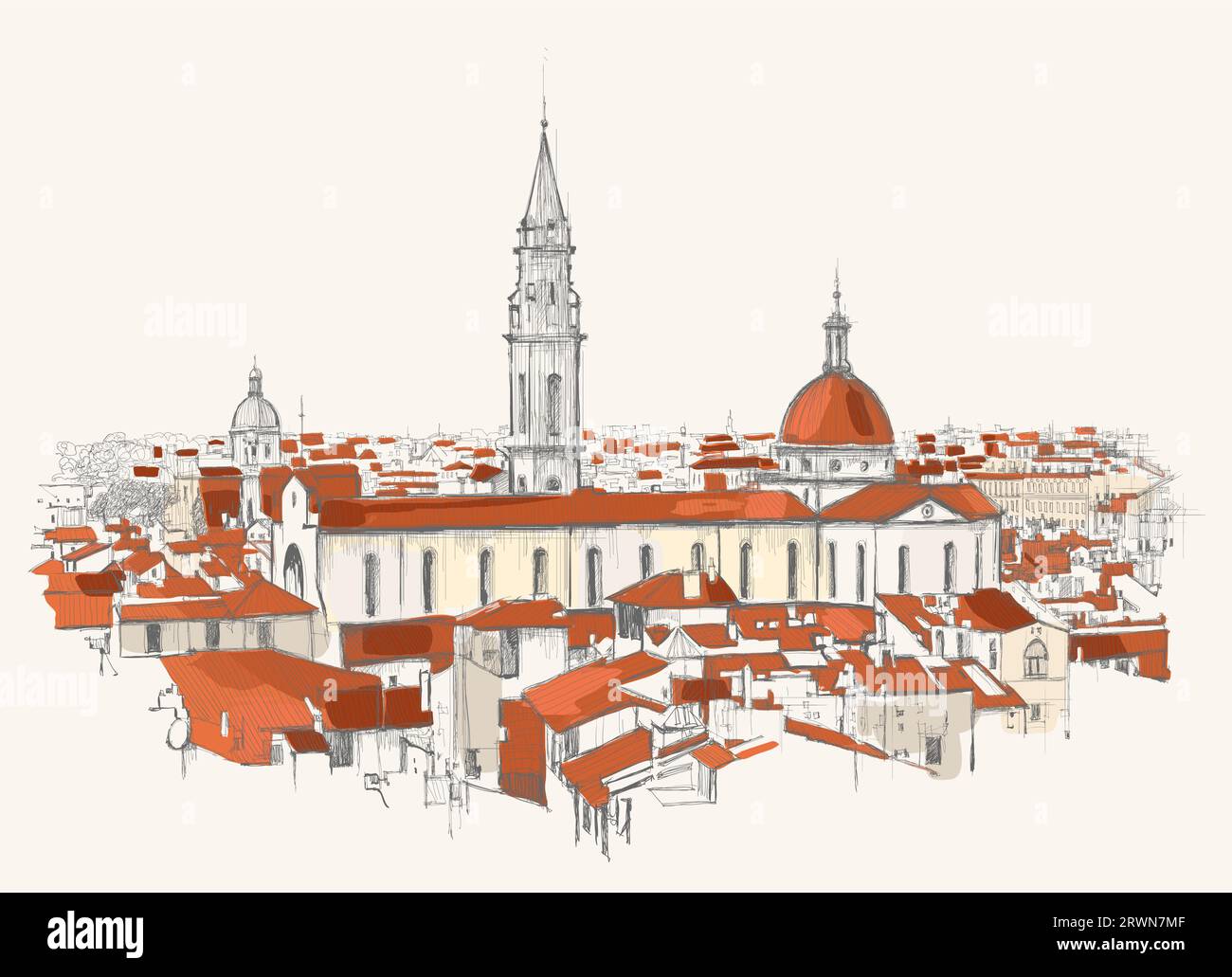 Vue de Florence en Italie - illustration vectorielle (idéal pour l'impression, affiche ou papier peint, décoration de maison) Illustration de Vecteur