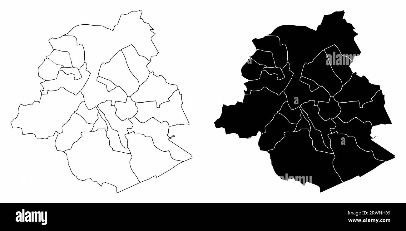 Les cartes administratives de Bruxelles en noir et blanc, Belgique Illustration de Vecteur