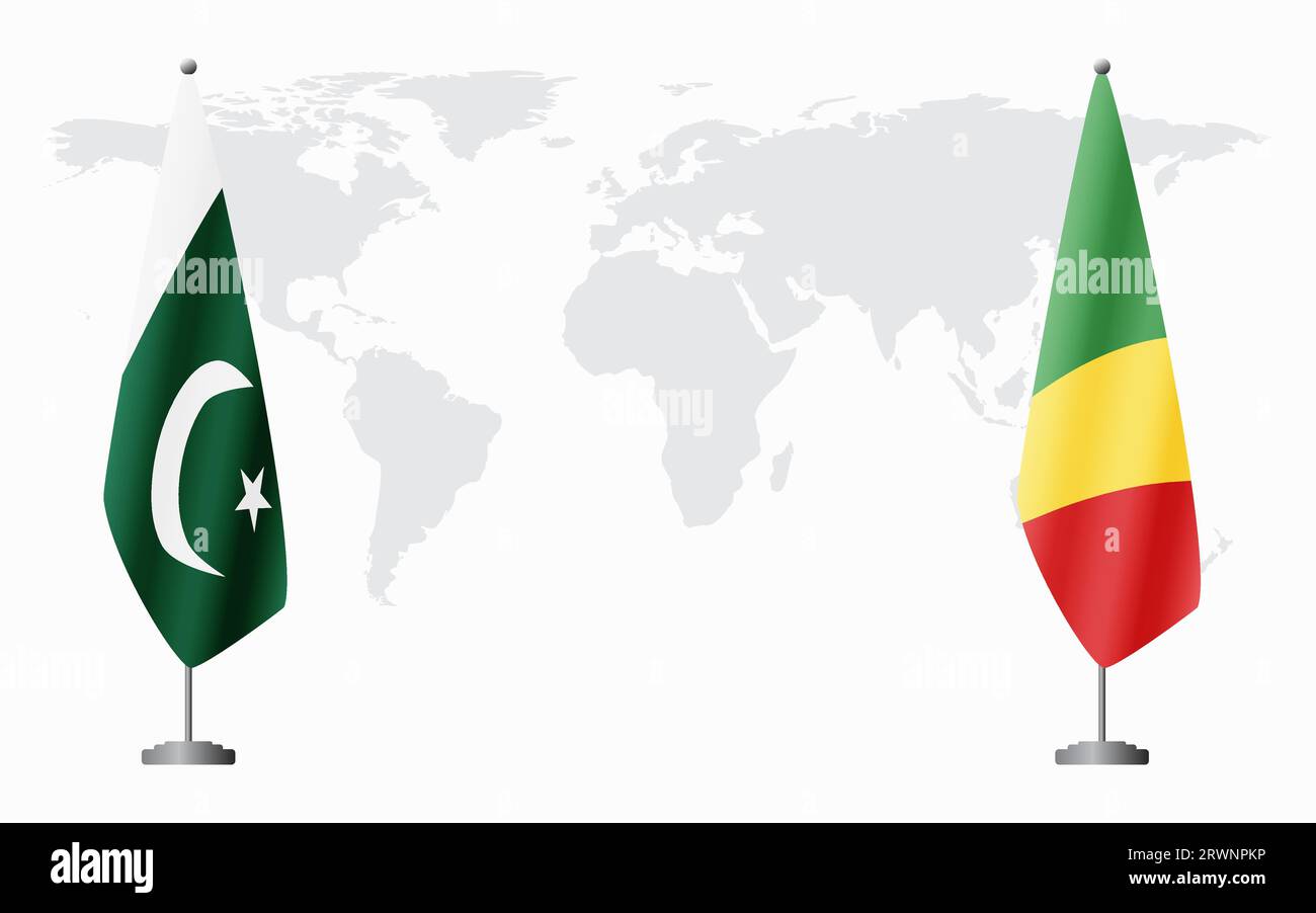 Pakistan et Congo Brazzaville drapeaux pour réunion officielle sur fond de carte du monde. Illustration de Vecteur