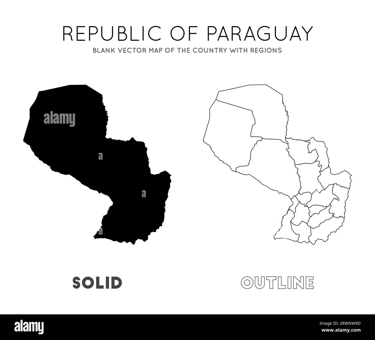 Carte Paraguay. Carte vectorielle vierge du pays avec les régions. Frontières du Paraguay pour votre infographie. Illustration vectorielle. Illustration de Vecteur
