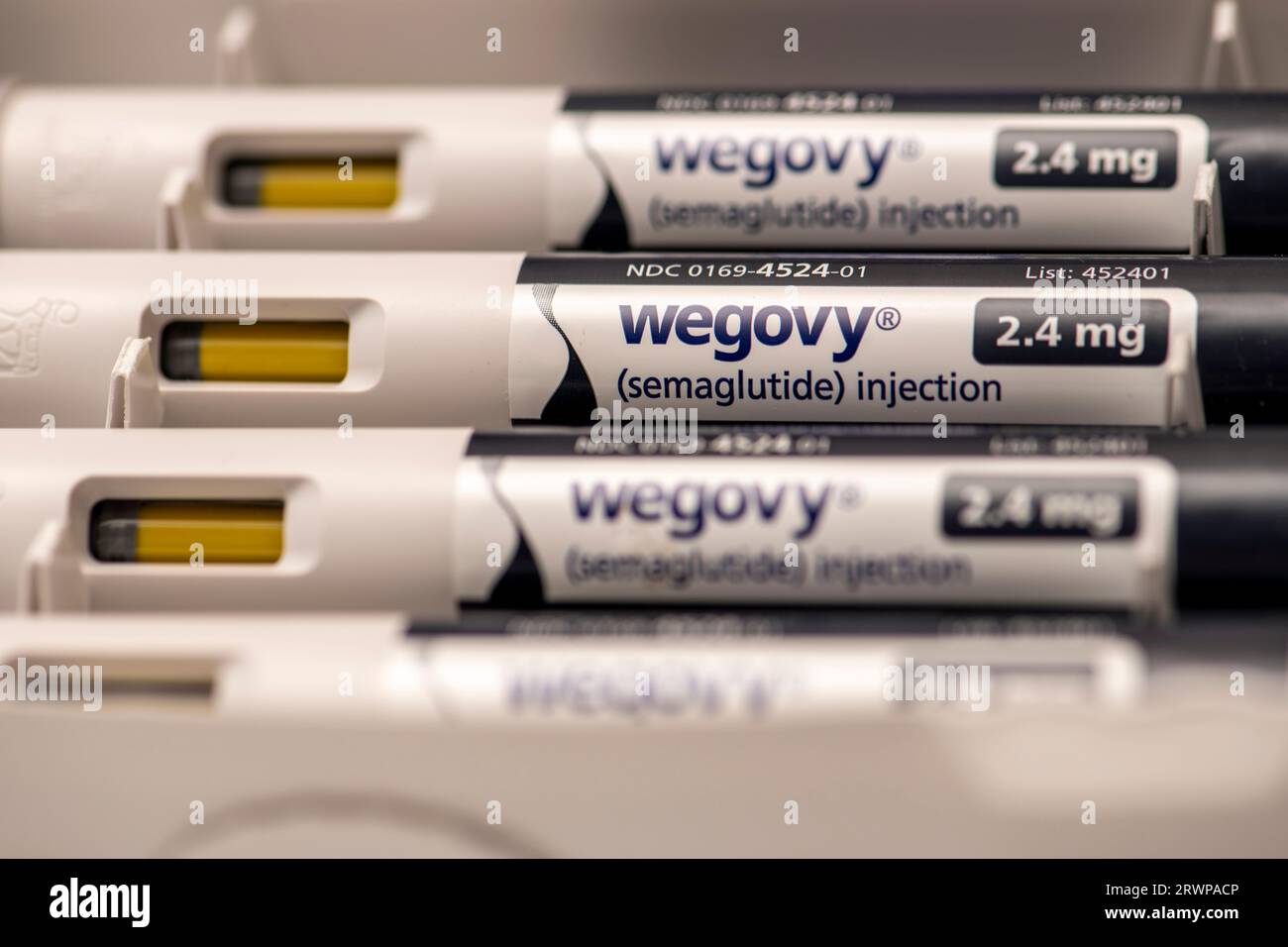 Nature morte de Wegovy un médicament injectable de perte de poids sur ordonnance qui a aidé les personnes souffrant d'obésité. Il devrait être utilisé avec un plan de perte de poids an Banque D'Images