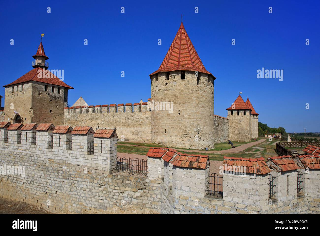 Les remparts de la forteresse de Tighina du 15e siècle à Bender (Transnistrie), Moldavie Banque D'Images