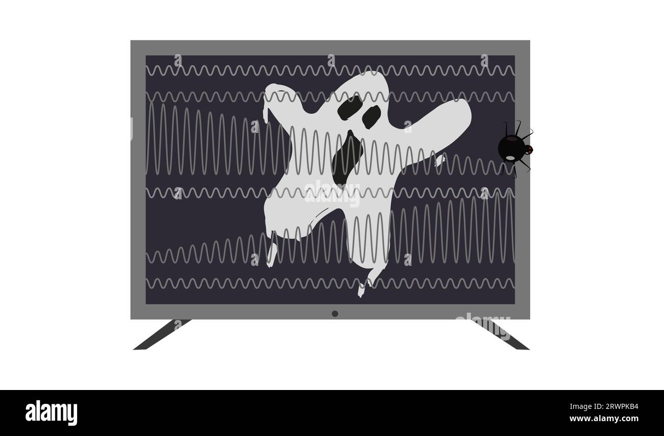 Arrière-plan des ondes TV, aucun signal. Concept fantôme. Un fantôme est visible à l'écran. Arrière-plan des ondes TV, aucun signal. Scène sur le thème de l'horreur. Illustration vectorielle. Illustration de Vecteur