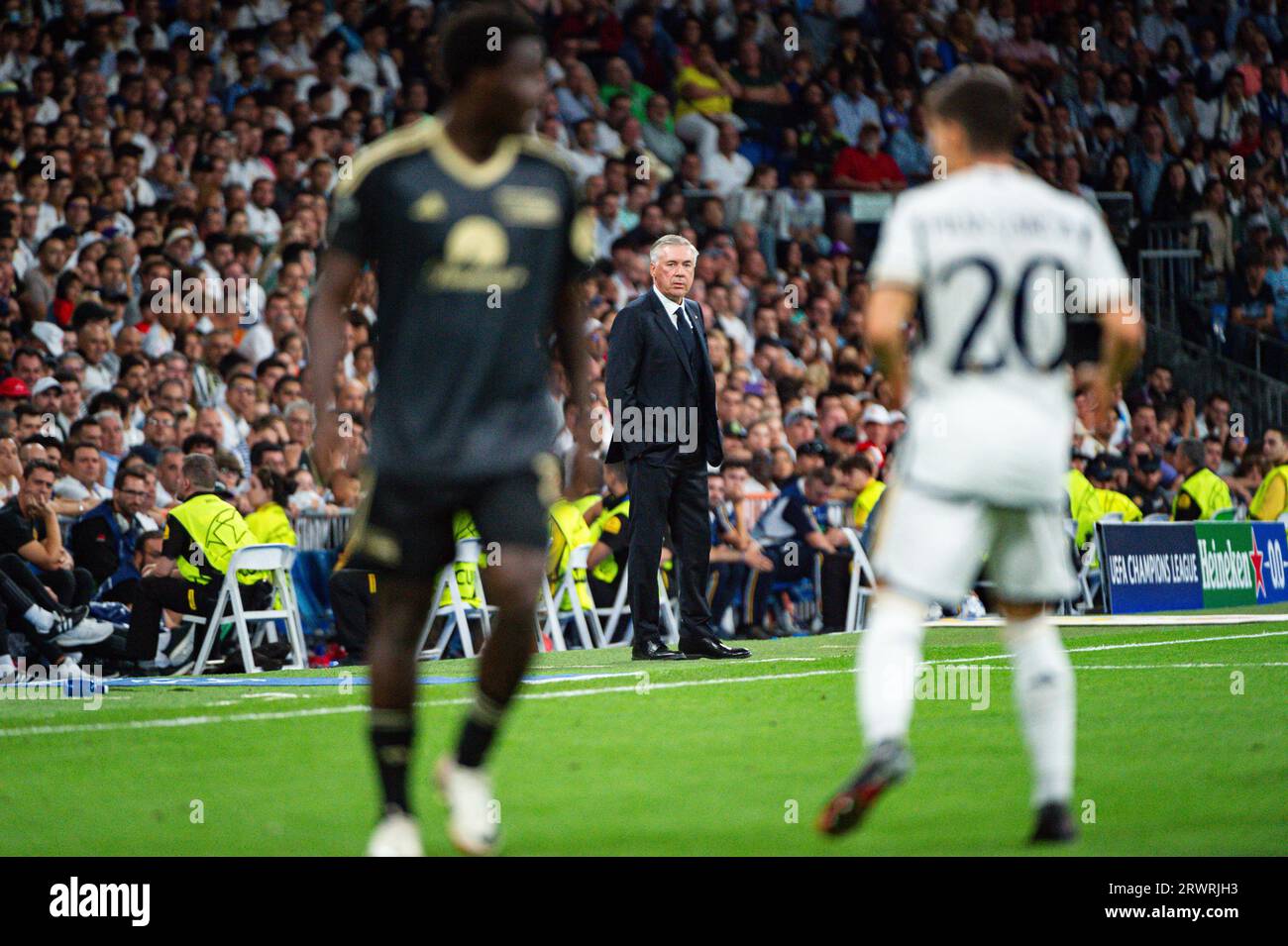 Madrid, Espagne. 20 septembre 2023. Carlo Ancelotti (Real Madrid) pendant le match de football entre le Real Madrid et l'Union Berlin valable pour la journée 01 de l'UEFA Champions League disputée au stade Santiago Bernabeu le 20 septembre 2023 à Madrid, Espagne crédit : Agence photo indépendante/Alamy Live News Banque D'Images