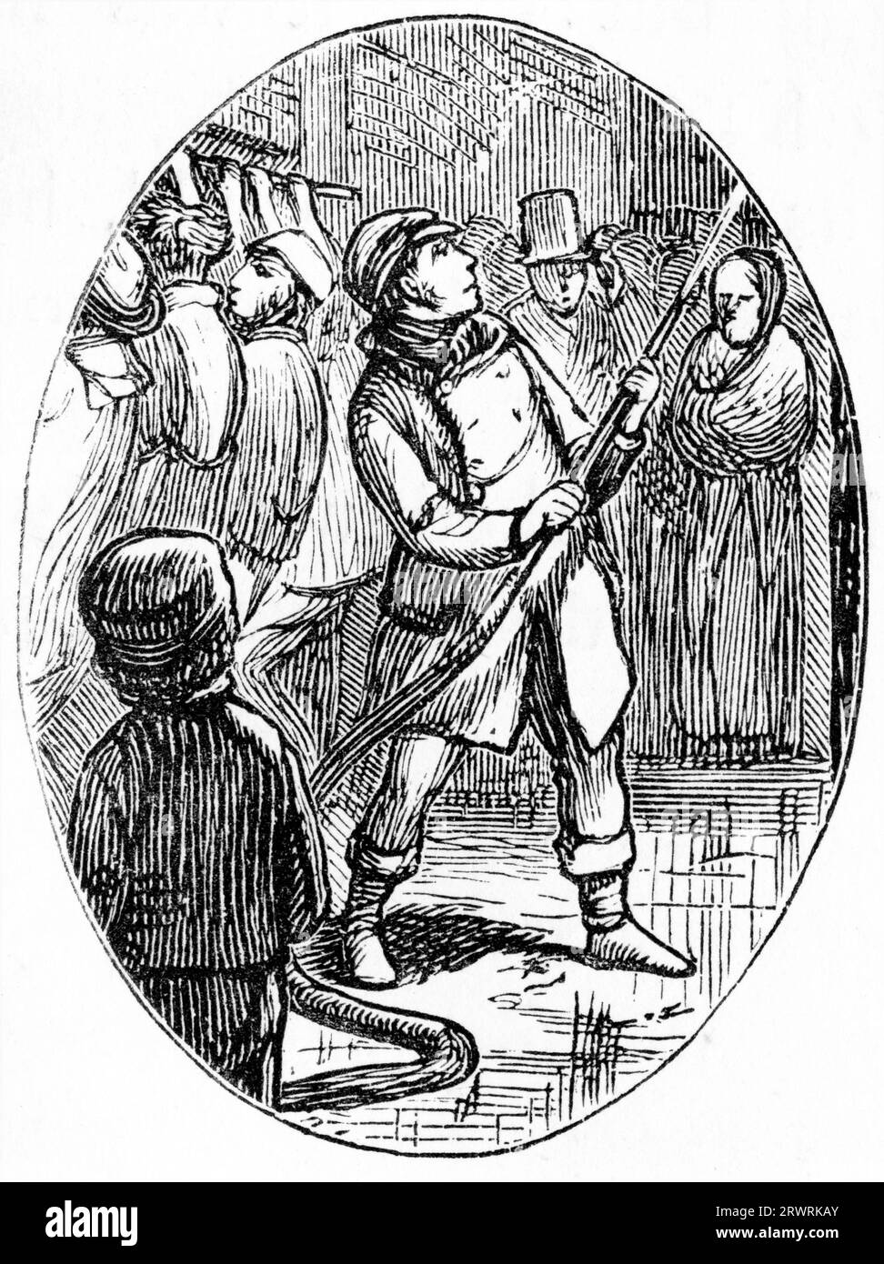 Gravure d'un pompier luttant contre un incendie, vers 1880 Banque D'Images