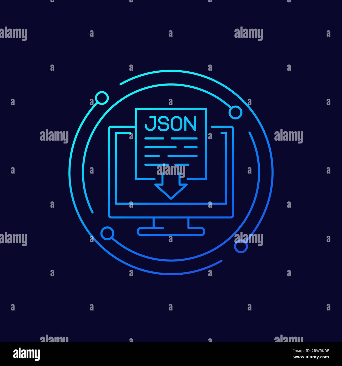 Icône de téléchargement de fichier JSON avec ordinateur, conception de ligne Illustration de Vecteur