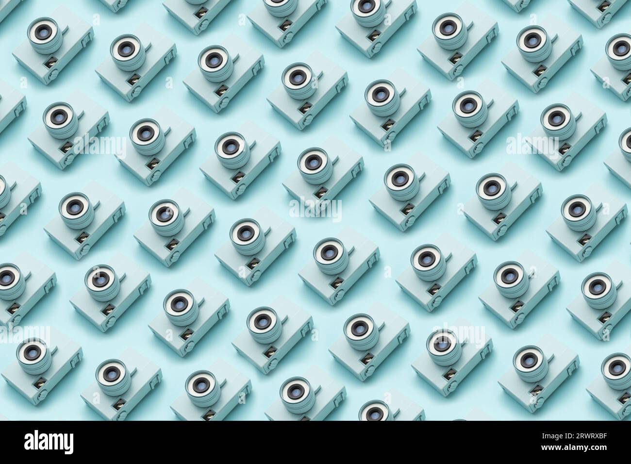 Fond de photographie avec répétition de caméras identiques sur fond de couleur. Photo de haute qualité Banque D'Images