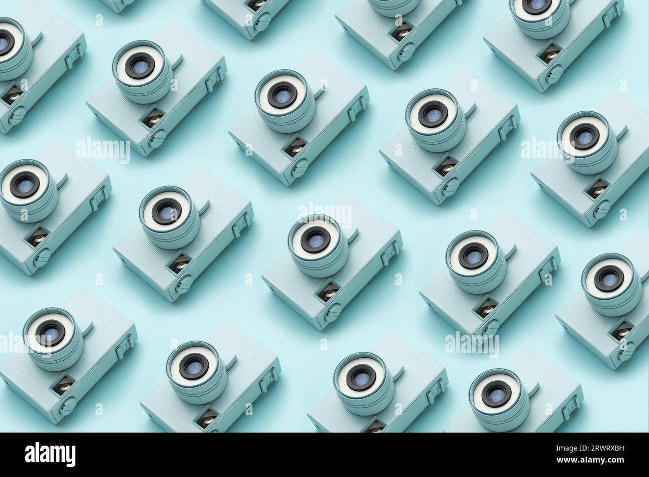 Fond de photographie avec répétition de caméras identiques sur fond de couleur. Photo de haute qualité Banque D'Images