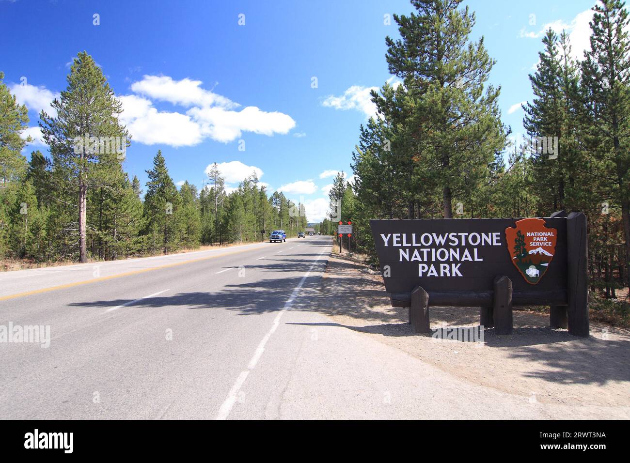 Panneau d'entrée du Parc National de Yellowstone Banque D'Images