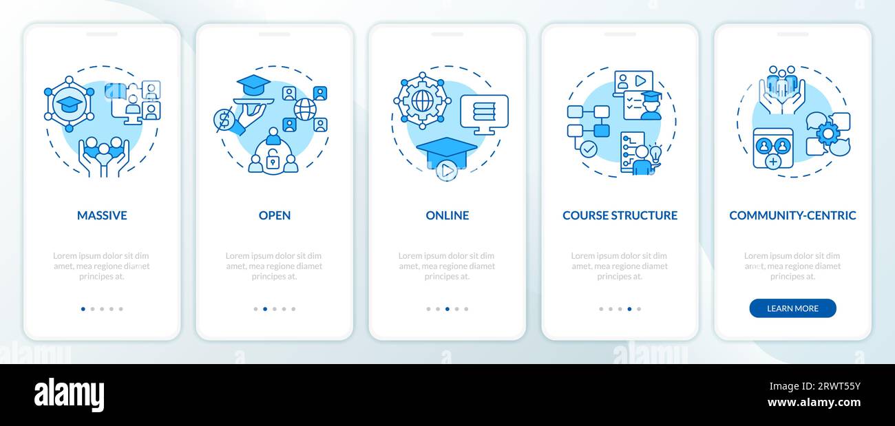 MOOC 2D walkthrough avec icônes bleues Illustration de Vecteur