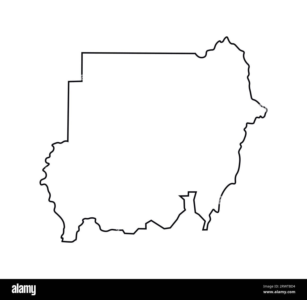 Icône d'illustration simplifiée isolée de vecteur avec silhouette de ligne noire de la carte du Soudan. Fond blanc. Illustration de Vecteur