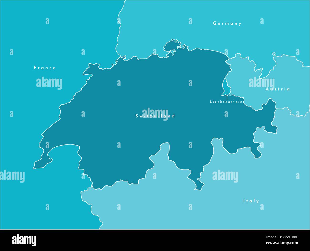 Vector illustration moderne. Carte simplifiée de la Suisse et frontières avec les pays voisins France, Allemagne, Italie, Autriche, Liechtenstein. Bleu Illustration de Vecteur