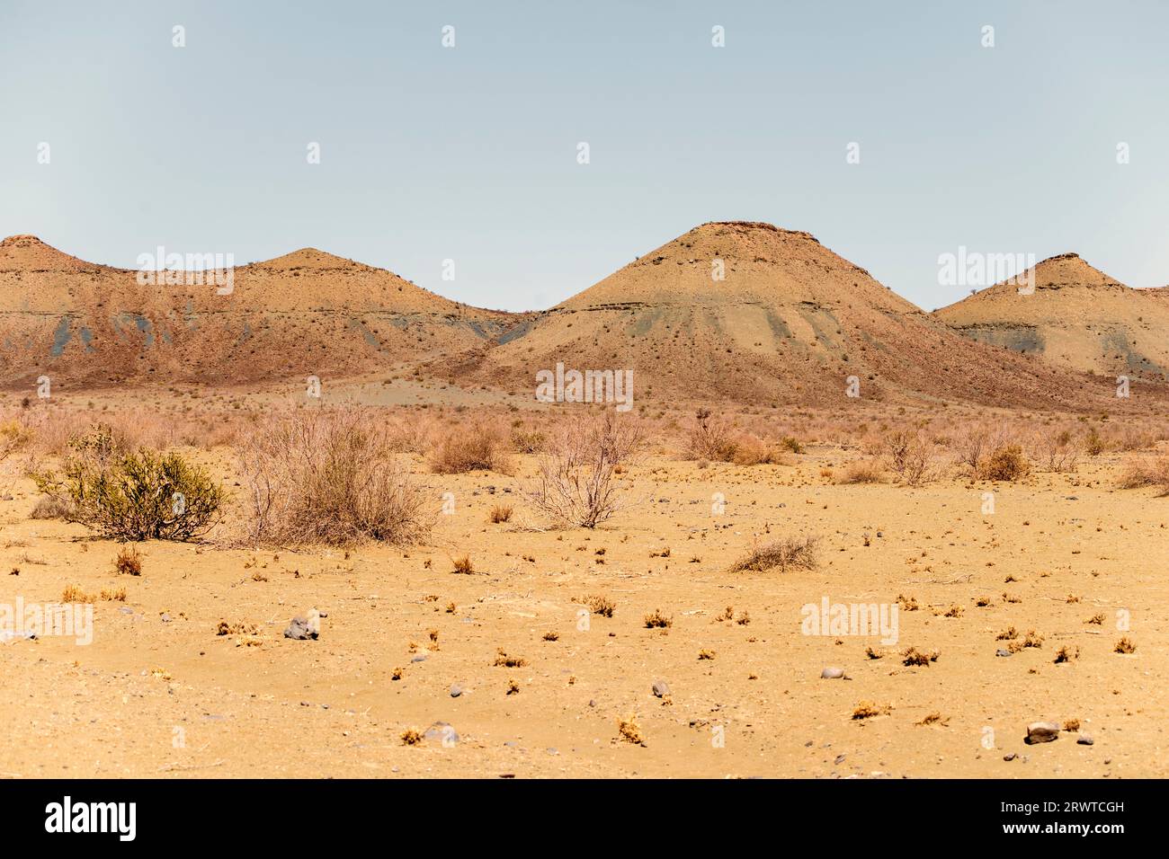 Paysage désertique de sable en Namibie avec des montagnes lointaines sur fond Banque D'Images