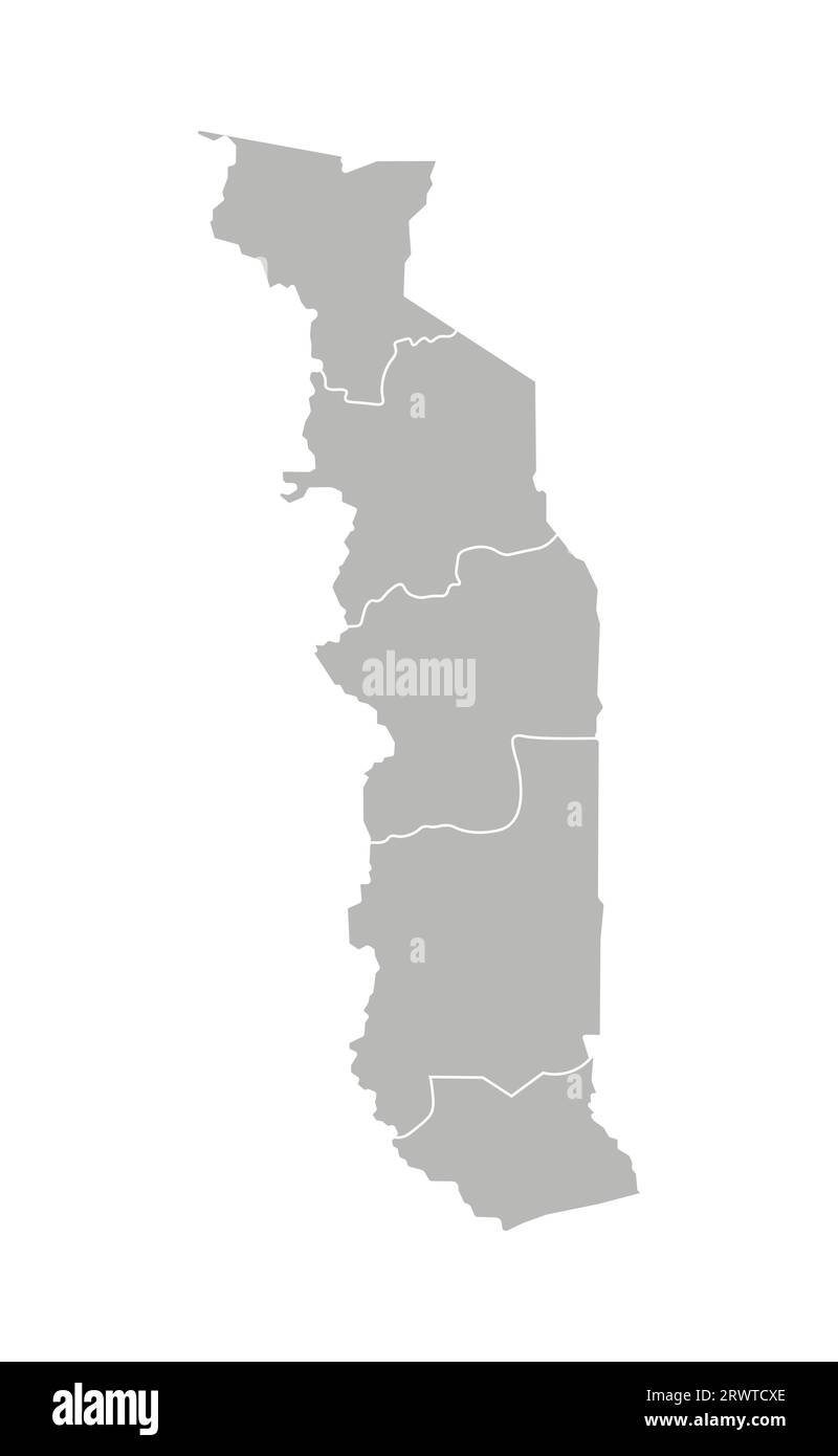 Illustration vectorielle isolée de la carte administrative simplifiée du Togo. Frontières des régions. Silhouettes grises. Contour blanc. Illustration de Vecteur