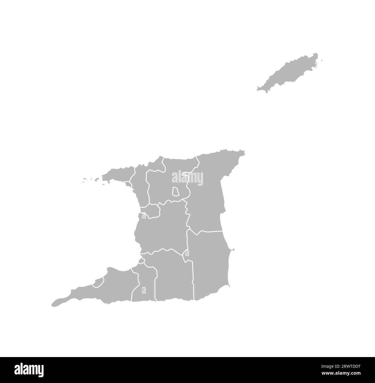 Illustration isolée vectorielle de la carte administrative simplifiée de Trinité-et-Tobago. Frontières des provinces (régions). Silhouettes grises. Sortie blanche Illustration de Vecteur